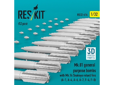 Mk.81 General Purpose Bombs With Mk.14 Snakeye Retard Fins (12 Pcs / 3d-printed) - zdjęcie 2