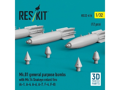 Mk.81 General Purpose Bombs With Mk.14 Snakeye Retard Fins (12 Pcs / 3d-printed) - zdjęcie 3