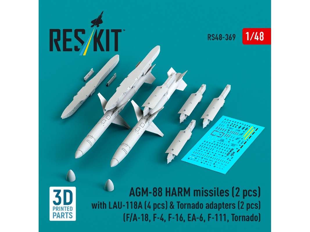 Agm-88 Harm Missiles (2 Pcs) With Lau-118a (4 Pcs) & Tornado Adapters (2 Pcs) (3d-printed) - zdjęcie 1