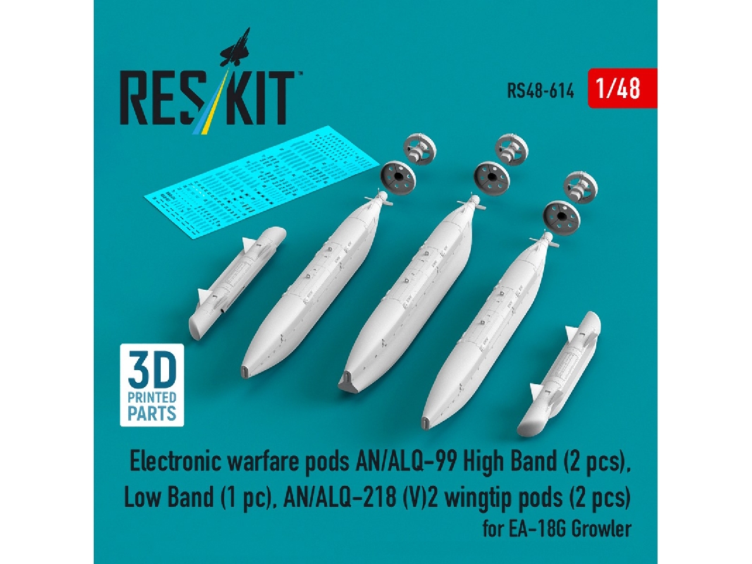 Ea-18 G Growler - Electronic Warfare Pods An/Alq-99 High Band (2 Pcs), Low Band, An/Alq-218 (V)2 Wingtip Pods (2 Pcs) (3d-printe
