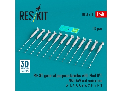 Mk.81 General Purpose Bombs With Mod 0/1, Mau-94/B And Conical Fins (12 Pcs / 3d-printed) - zdjęcie 1