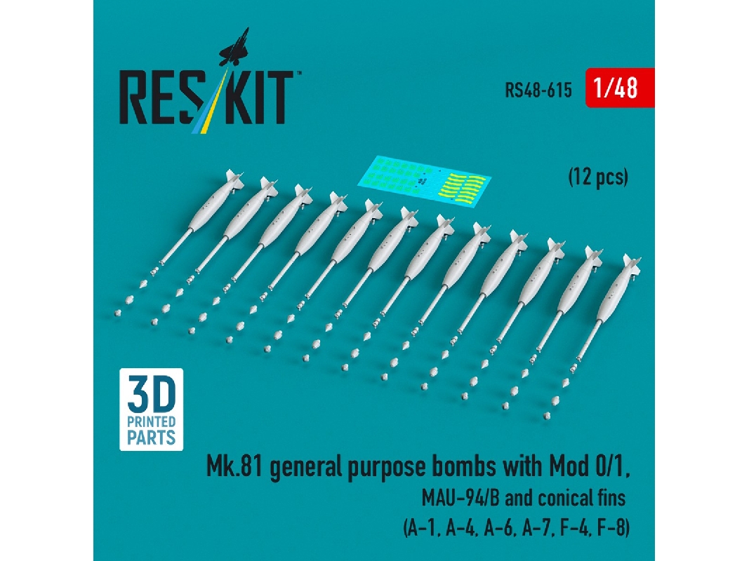 Mk.81 General Purpose Bombs With Mod 0/1, Mau-94/B And Conical Fins (12 Pcs / 3d-printed) - zdjęcie 1