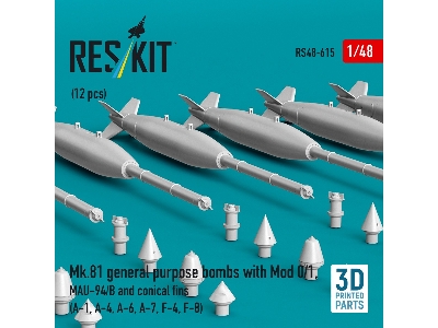 Mk.81 General Purpose Bombs With Mod 0/1, Mau-94/B And Conical Fins (12 Pcs / 3d-printed) - zdjęcie 2
