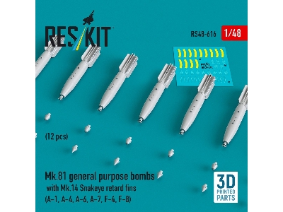 Mk.81 General Purpose Bombs With Mk.14 Snakeye Retard Fins (12 Pcs / 3d-printed) - zdjęcie 1