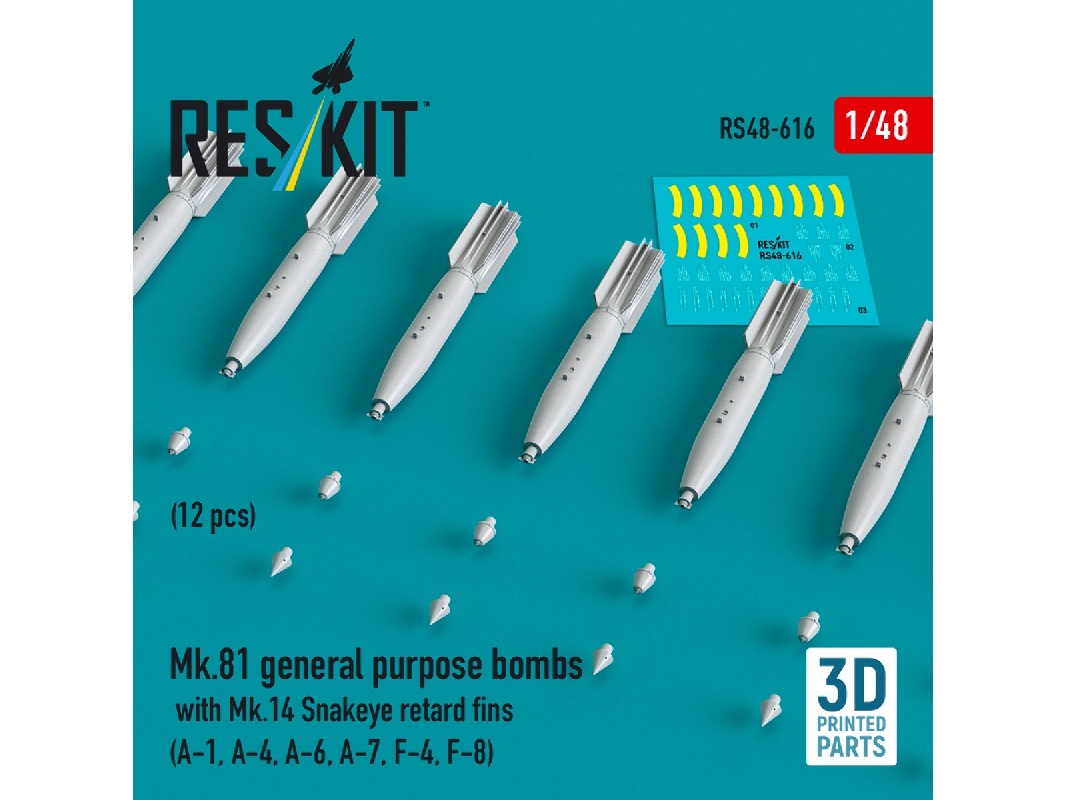 Mk.81 General Purpose Bombs With Mk.14 Snakeye Retard Fins (12 Pcs / 3d-printed) - zdjęcie 1