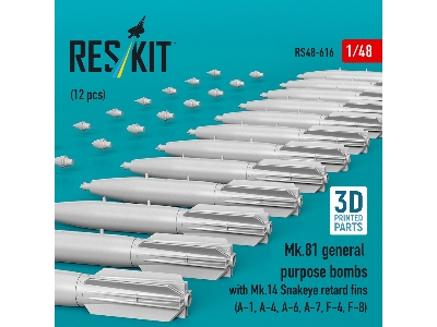 Mk.81 General Purpose Bombs With Mk.14 Snakeye Retard Fins (12 Pcs / 3d-printed) - zdjęcie 2