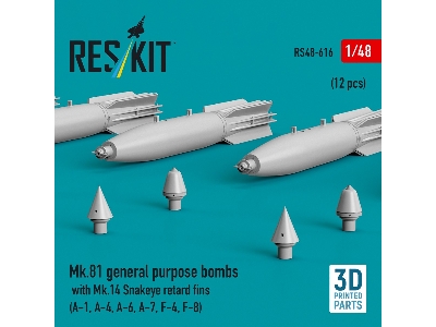 Mk.81 General Purpose Bombs With Mk.14 Snakeye Retard Fins (12 Pcs / 3d-printed) - zdjęcie 3