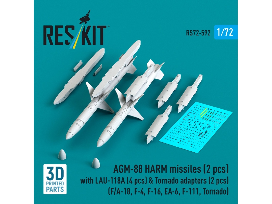 Agm-88 Harm Missiles (2 Pcs) With Lau-118a (4 Pcs) & Tornado Adapters (2 Pcs) (3d-printed) - zdjęcie 1