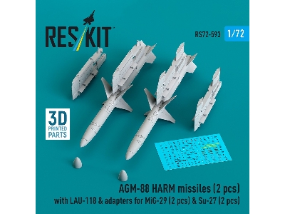Agm-88 Harm Missiles (2 Pcs) With Lau-118 & Adapters For Mig-29 (2 Pcs) & Su-27 (2 Pcs) (3d-printed) - zdjęcie 1