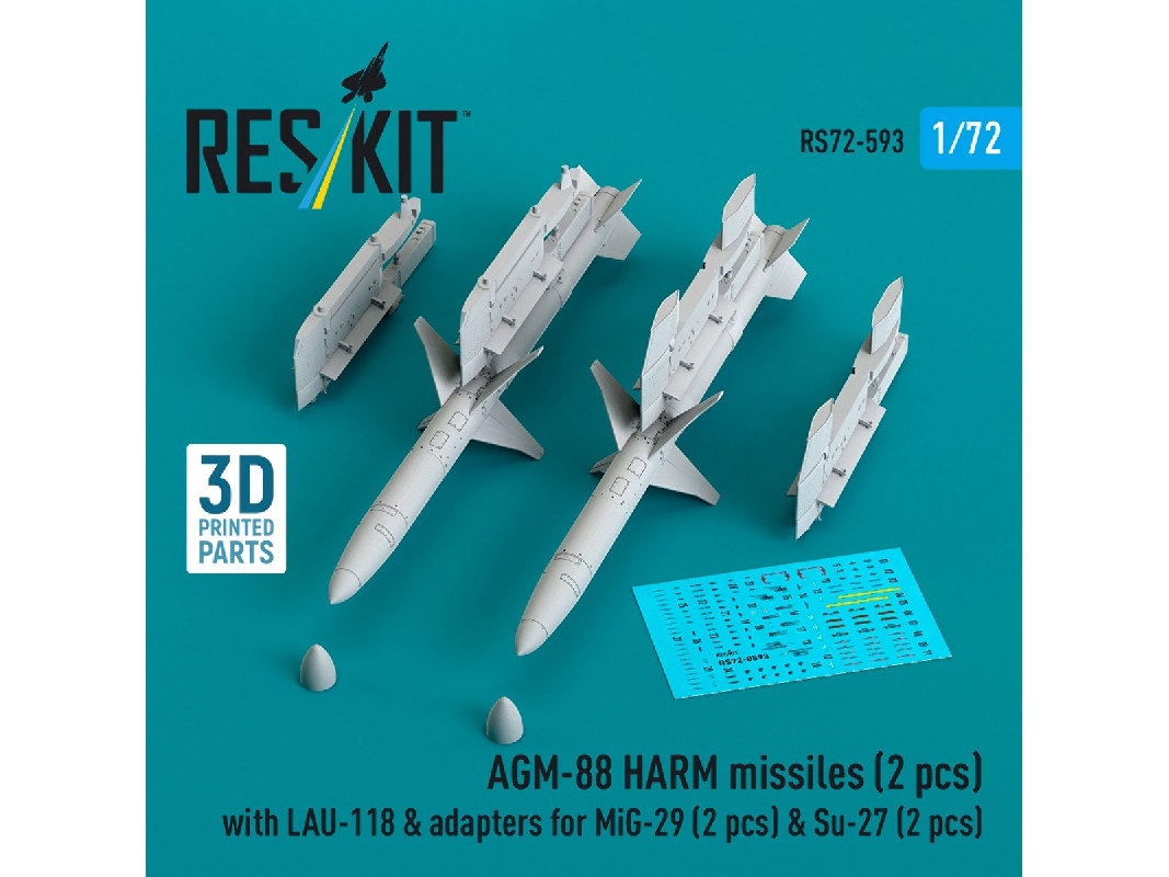 Agm-88 Harm Missiles (2 Pcs) With Lau-118 & Adapters For Mig-29 (2 Pcs) & Su-27 (2 Pcs) (3d-printed) - zdjęcie 1
