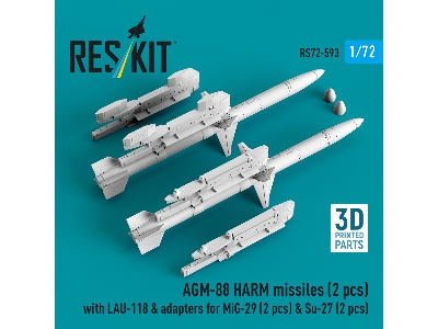 Agm-88 Harm Missiles (2 Pcs) With Lau-118 & Adapters For Mig-29 (2 Pcs) & Su-27 (2 Pcs) (3d-printed) - zdjęcie 2