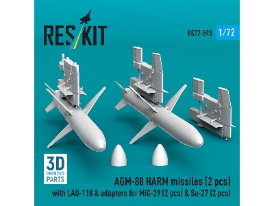 Agm-88 Harm Missiles (2 Pcs) With Lau-118 & Adapters For Mig-29 (2 Pcs) & Su-27 (2 Pcs) (3d-printed) - zdjęcie 3