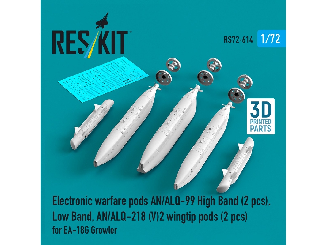 Ea-18 G Growler - Electronic Warfare Pods An/Alq-99 High Band (2 Pcs), Low Band, An/Alq-218 (V)2 Wingtip Pods (2 Pcs) (3d-printe