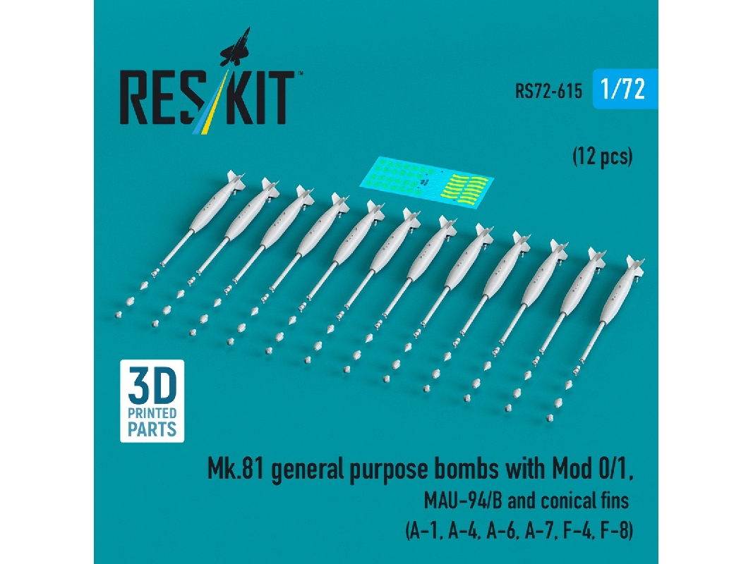 Mk.81 General Purpose Bombs With Mod 0/1, Mau-94/B And Conical Fins (12 Pcs / 3d-printed) - zdjęcie 1