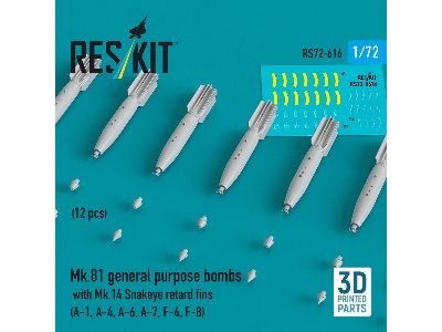 Mk.81 General Purpose Bombs With Mk.14 Snakeye Retard Fins (12 Pcs / 3d-printed) - zdjęcie 1