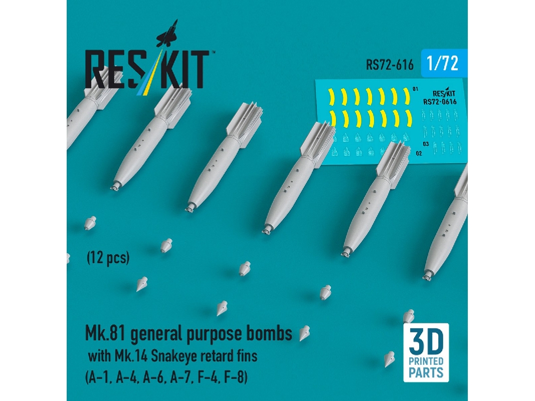 Mk.81 General Purpose Bombs With Mk.14 Snakeye Retard Fins (12 Pcs / 3d-printed) - zdjęcie 1