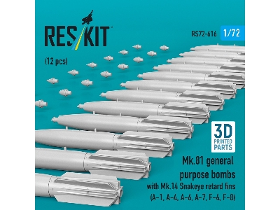 Mk.81 General Purpose Bombs With Mk.14 Snakeye Retard Fins (12 Pcs / 3d-printed) - zdjęcie 2
