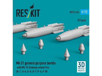 Mk.81 General Purpose Bombs With Mk.14 Snakeye Retard Fins (12 Pcs / 3d-printed) - zdjęcie 3