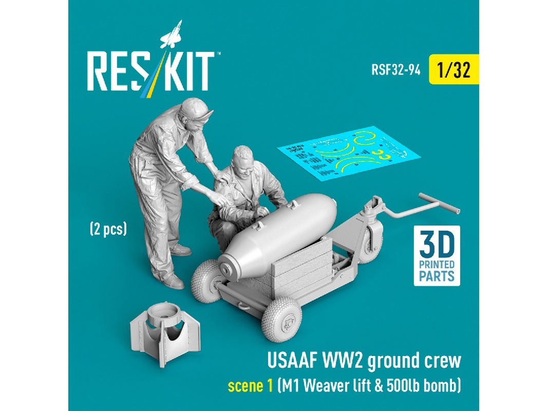 Usaaf Ww2 Ground Crew (2 Figures) Scene 1 With M1 Weaver Lift & 500lb Bomb (3d-printed) - zdjęcie 1