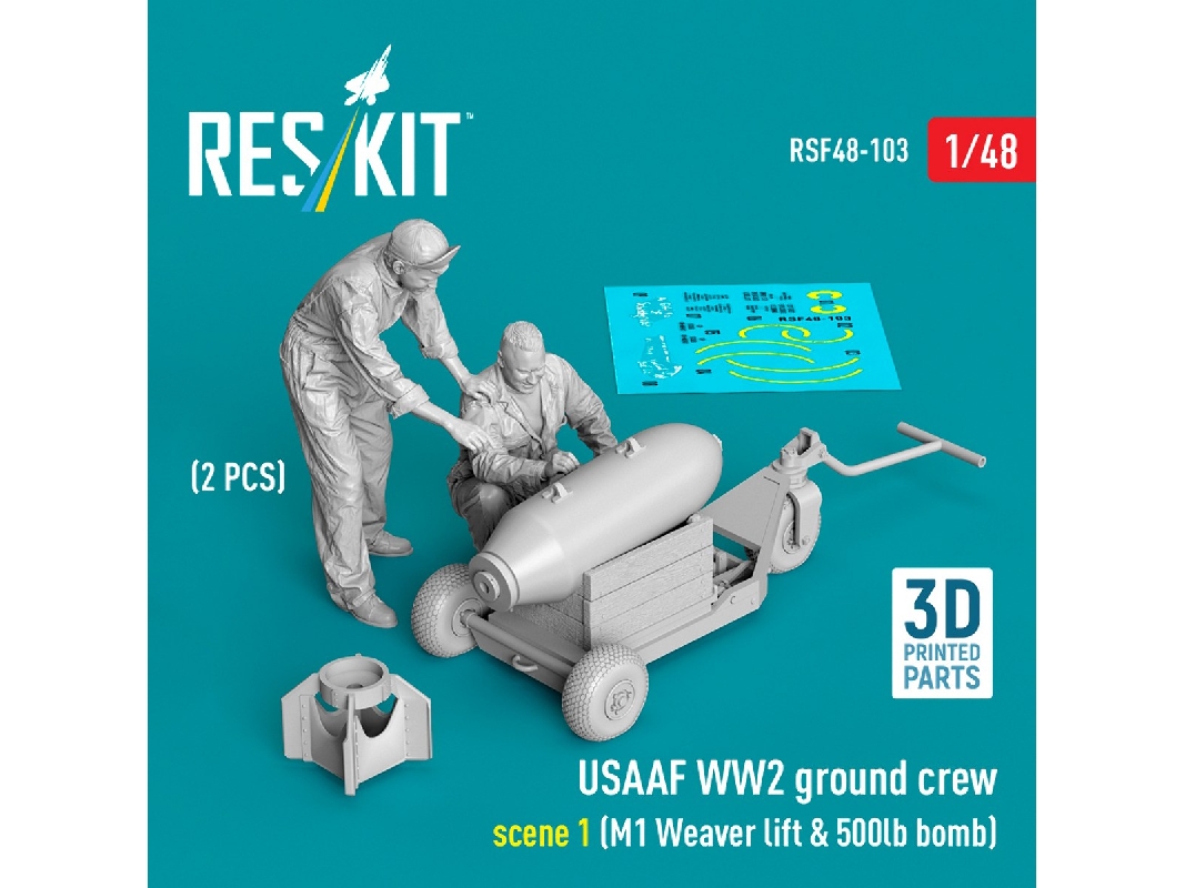 Usaaf Ww2 Ground Crew (2 Figures) Scene 1 With M1 Weaver Lift & 500 Lb Bomb (3d-printed) - zdjęcie 1