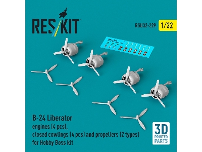 B-24 Liberator - 3d-printed Engines (4 Pcs), Closed Cowlings (4 Pcs) And Propellers (2 Types) - For Hobby Boss Kits - zdjęcie 1