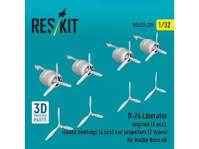 B-24 Liberator - 3d-printed Engines (4 Pcs), Closed Cowlings (4 Pcs) And Propellers (2 Types) - For Hobby Boss Kits - zdjęcie 2