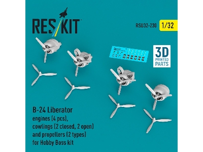 B-24 Liberator - 3d-printed Engines (4 Pcs), Cowlings (2 Closed + 2 Opened) And Propellers (2 Types) - For Hobby Boss Kits - zdj