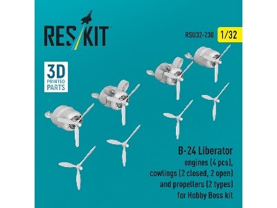 B-24 Liberator - 3d-printed Engines (4 Pcs), Cowlings (2 Closed + 2 Opened) And Propellers (2 Types) - For Hobby Boss Kits - zdj