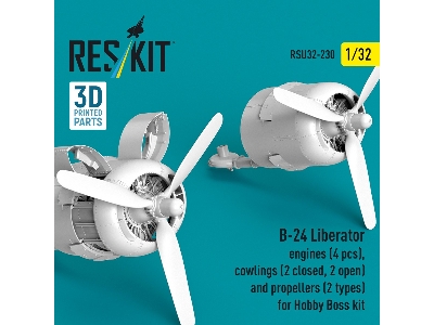 B-24 Liberator - 3d-printed Engines (4 Pcs), Cowlings (2 Closed + 2 Opened) And Propellers (2 Types) - For Hobby Boss Kits - zdj