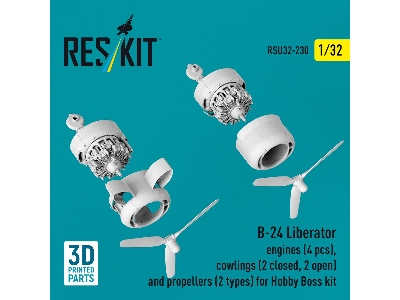 B-24 Liberator - 3d-printed Engines (4 Pcs), Cowlings (2 Closed + 2 Opened) And Propellers (2 Types) - For Hobby Boss Kits - zdj