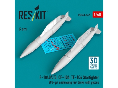 F-104 G/J/S, Cf-104 And Tf-104 Starfighter - 283-gal Underwing Fuel Tanks With Pylons (2 Pcs / 3d-printed) - zdjęcie 1