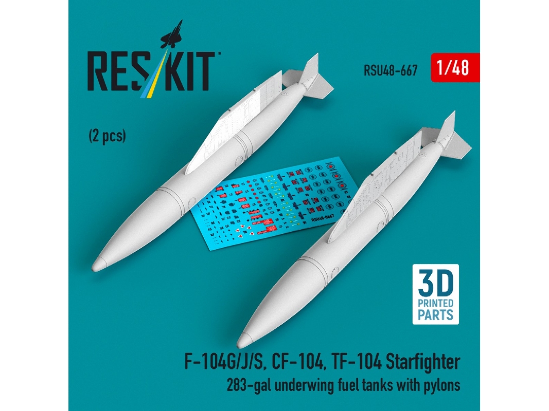 F-104 G/J/S, Cf-104 And Tf-104 Starfighter - 283-gal Underwing Fuel Tanks With Pylons (2 Pcs / 3d-printed) - zdjęcie 1