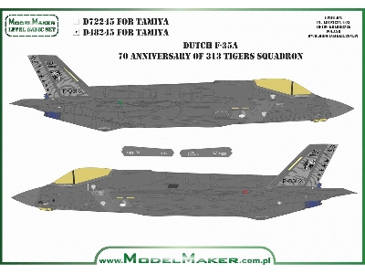 Lockheed Martin F-35 A Lightning Ii - 70. Anniversary Of Dutch 313 Tigers Squadron (For Tamiya Kits) - zdjęcie 3
