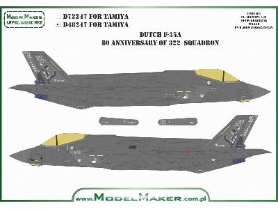 Lockheed Martin F-35 A Lightning Ii - 80. Anniversary Of Dutch 322 Squadron (For Tamiya Kits) - zdjęcie 3