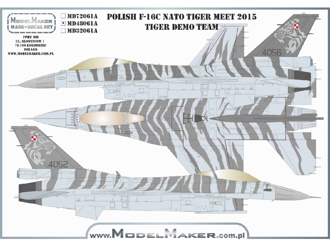 Polish F-16 C Ntm 2015 Tiger Demo Team - Masks + Decals Set With Stencils - zdjęcie 1