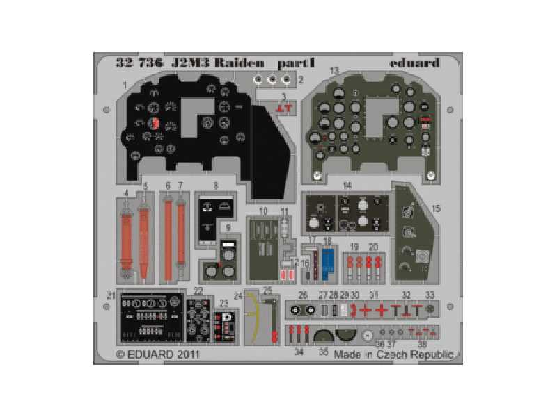  J2M3 Raiden interior S. A. 1/32 - Hasegawa - blaszki - zdjęcie 1