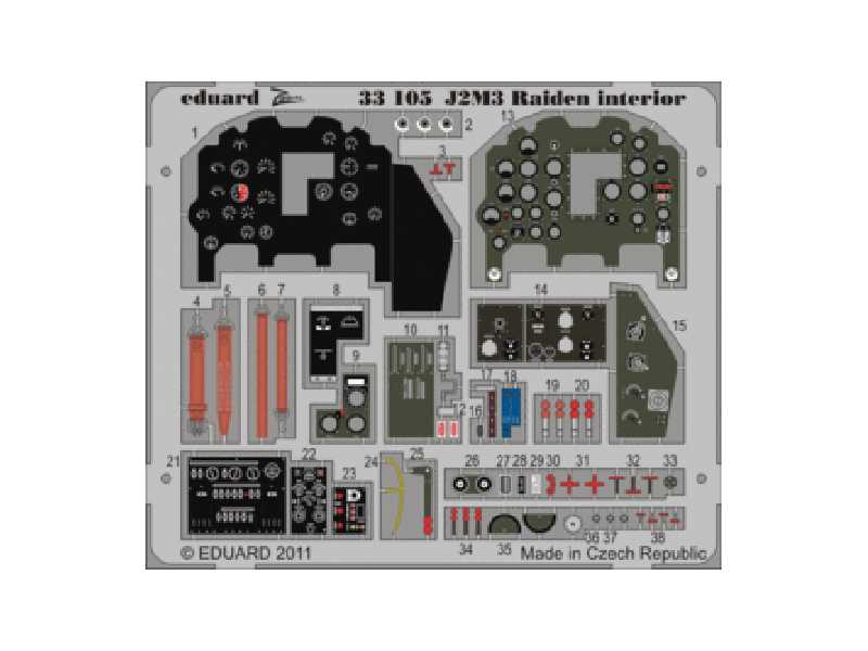  J2M3 Raiden interior S. A. 1/32 - Hasegawa - blaszki - zdjęcie 1