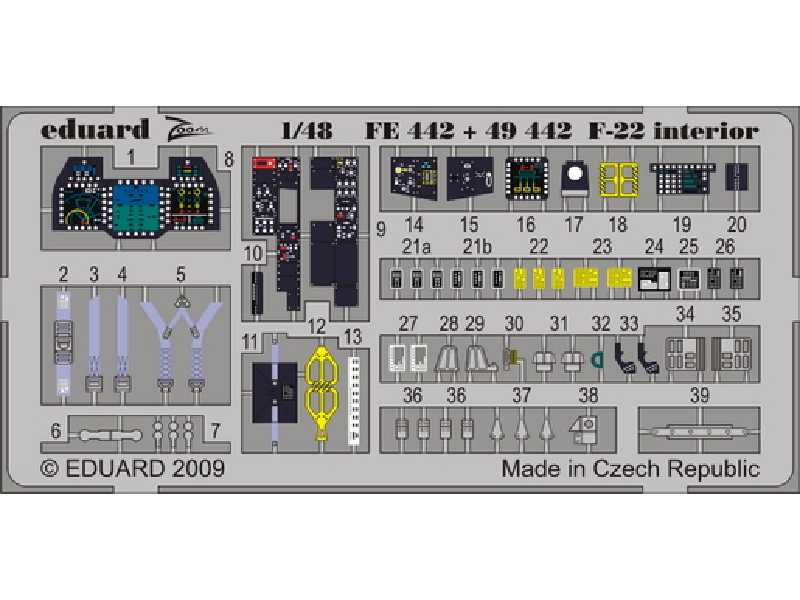  F-22 interior S. A. 1/48 - Academy Minicraft - blaszki - zdjęcie 1