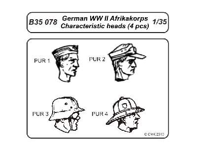 German WW II Afrikakorps  Characteristic head (4 pcs) - zdjęcie 1