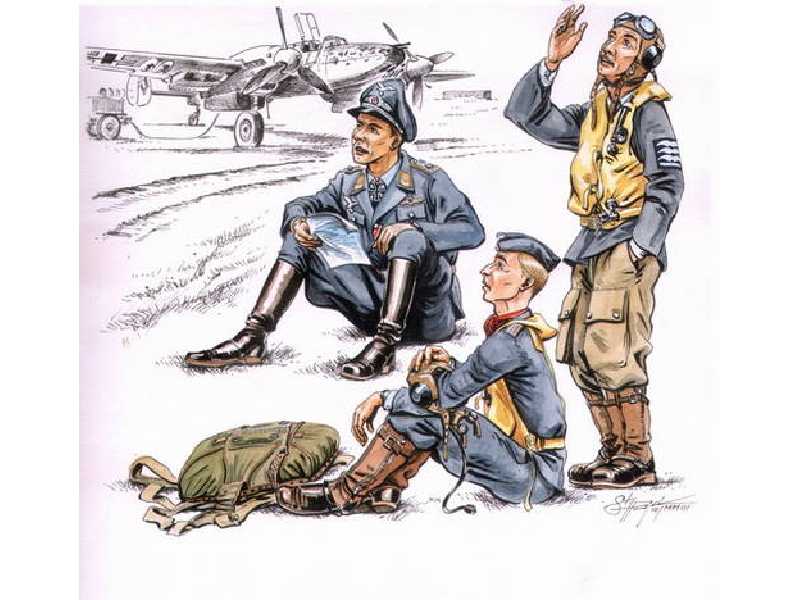 German pilots at rest WW II (3 fig.) - zdjęcie 1
