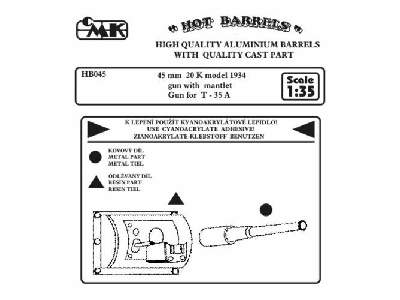 45 mm 20 K model 1934 gun with mantlet. Gun for T - 35 A - zdjęcie 1