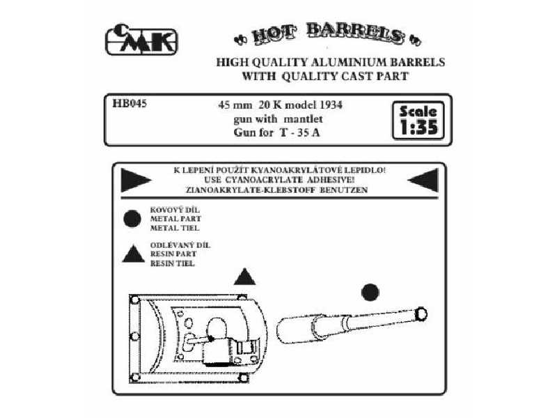 45 mm 20 K model 1934 gun with mantlet. Gun for T - 35 A - zdjęcie 1