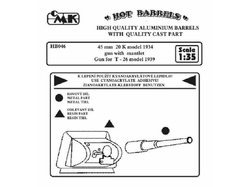 45 mm 20 K model 1934 gun with mantlet. Gun for T - 26 model 193 - zdjęcie 1