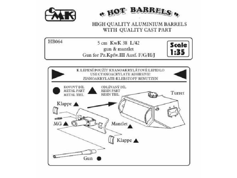 5 cm KwK 38 L/42 (short gun-barrel) with mantlet.Gun for Pz.kpfw - zdjęcie 1