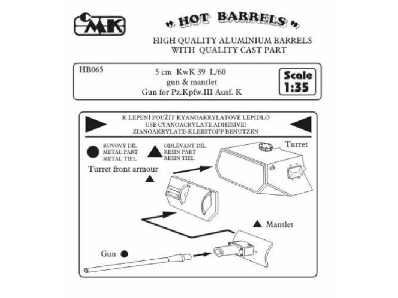 5 cm KwK 39 L/60 (long gun-barrel) with mantlet.Gun for Pz.kpfw. - zdjęcie 1