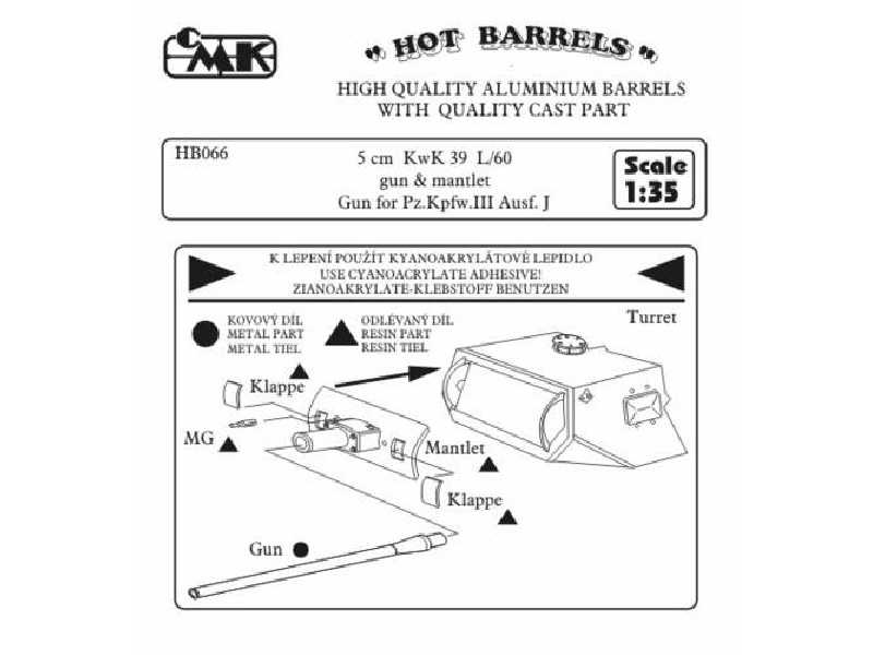 5 cm KwK 39 L/60 (long gun-barrel) with mantlet.Gun for Pz.kpfw. - zdjęcie 1