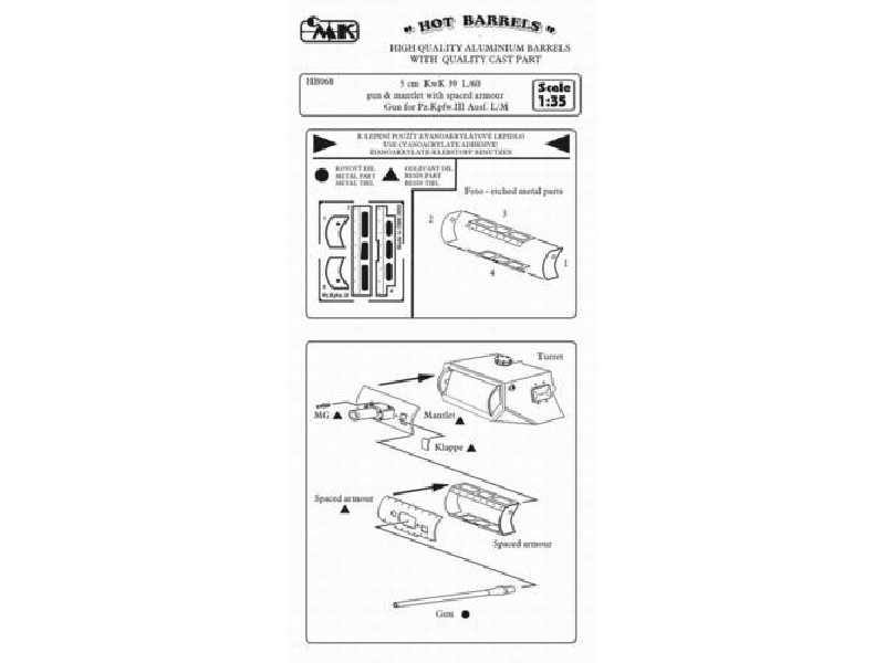 5 cm KwK 39 L/60 (with spaced armour) with mantlet.Gun for Pz.kp - zdjęcie 1