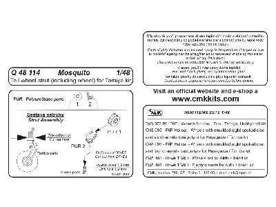 Mosquito  Tail wheel strut (including wheel) 1/48 for Tamiya kit - zdjęcie 2