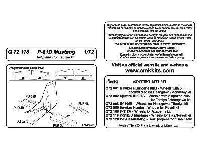 P-51D Mustang  Tail planes 1/72 for Tamiya Kit - zdjęcie 2