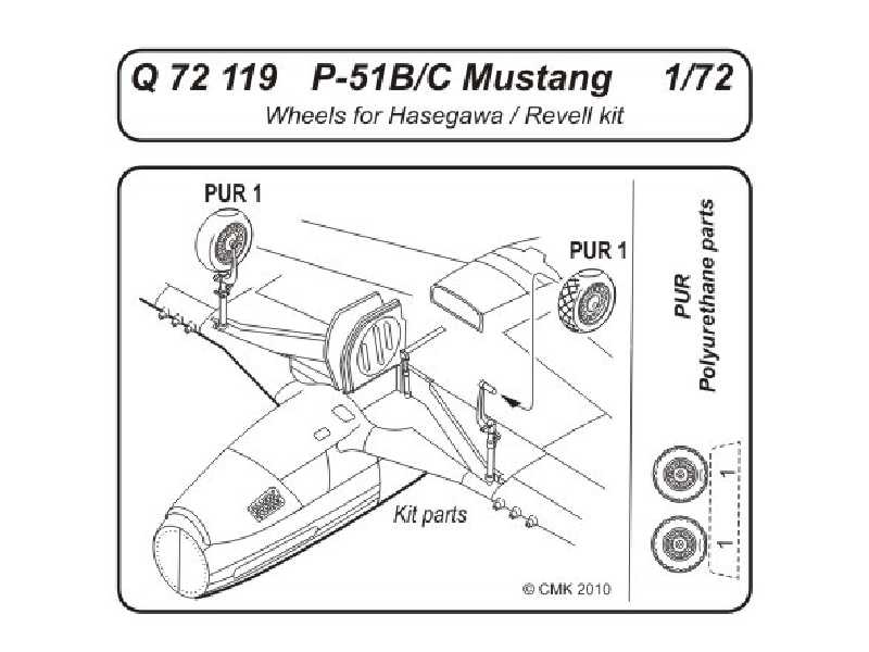 P-51B/C Mustang  Wheels 1/72 for Hasegawa, Revell kit - zdjęcie 1